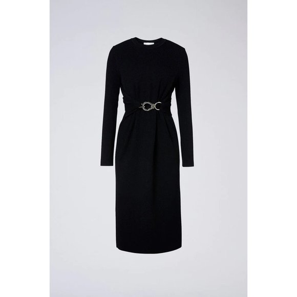 NWOT Scanlan Theodore Crepe Knit Belted Midi Dress Black Size SMALL - Picture 1 of 14